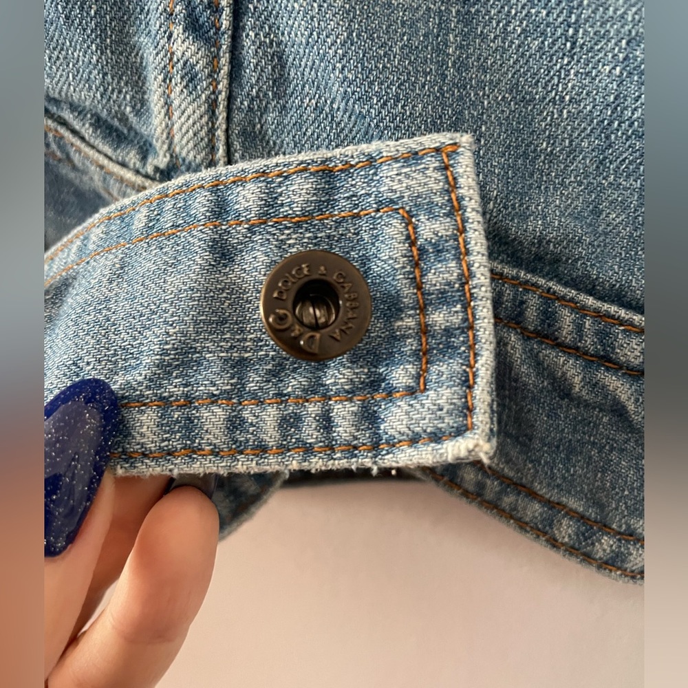 Vintage D&G Dolce & Gabbana Light Blue Denim Belted Jacket XS Y2K - Picture 12 of 14